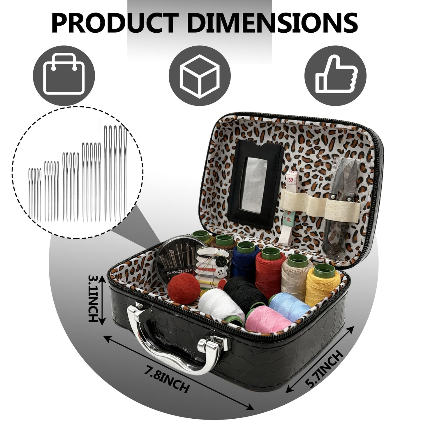 Wshxjzyay Portable Sewing Kit in Faux Leather Case, Sewing Kit, Fix Anything Anytime Portable for Beginners and Professionals