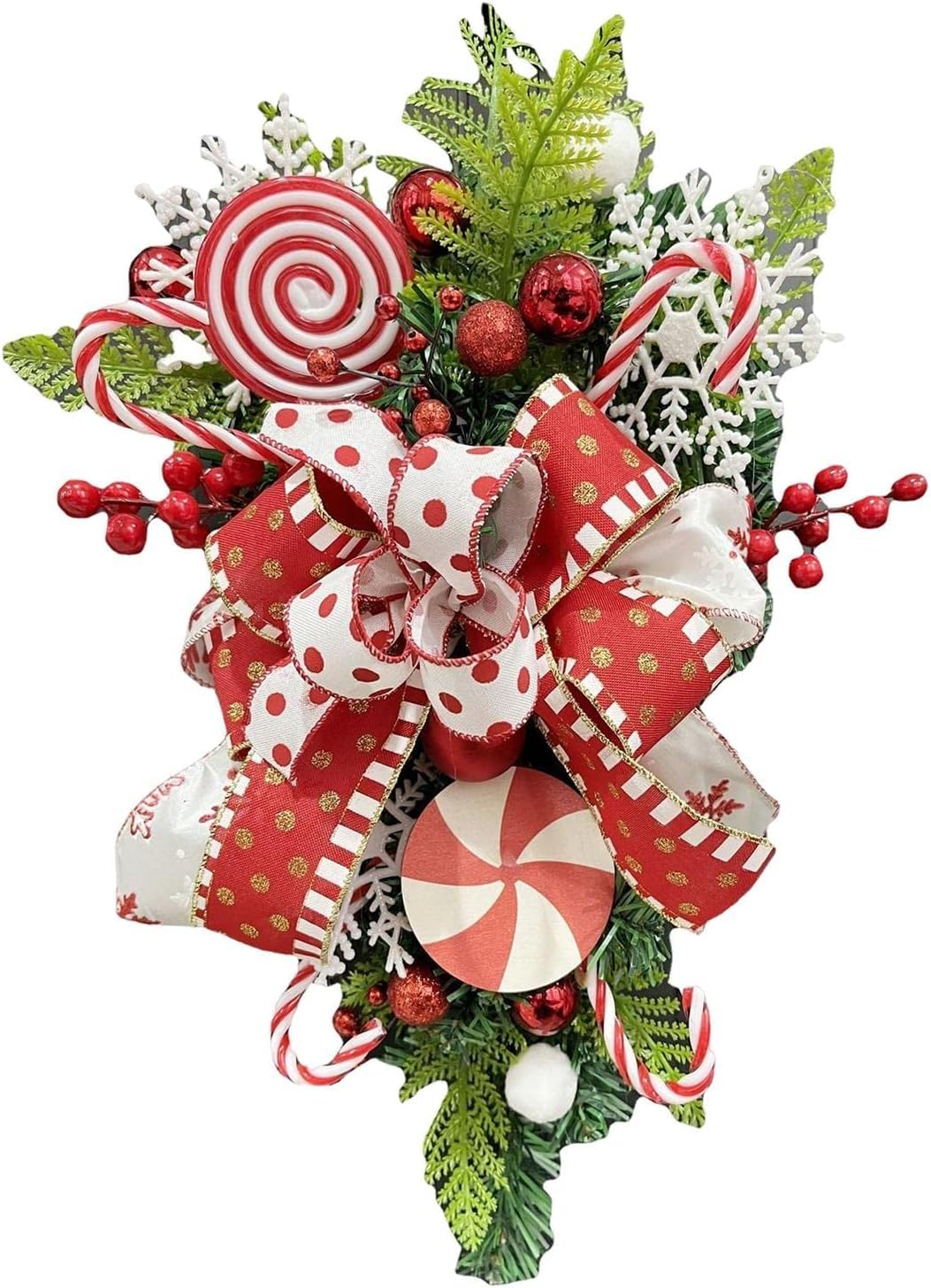 Christmas Swag Wreath Xmas Teardrop Wreath Green Leaves Wreath Wall Hanging Door Garland Front Door Wreath for Xmas Front Door Window Holiday Decor