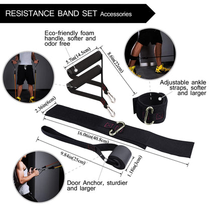 TheFitLife Exercise Resistance Bands with Handles - 5 Fitness Workout Bands Stackable up to 110/150 lbs, Training Tubes with Large Handles, Ankle Straps, Door Anchor Attachment, Carry Bag (110 LBS)