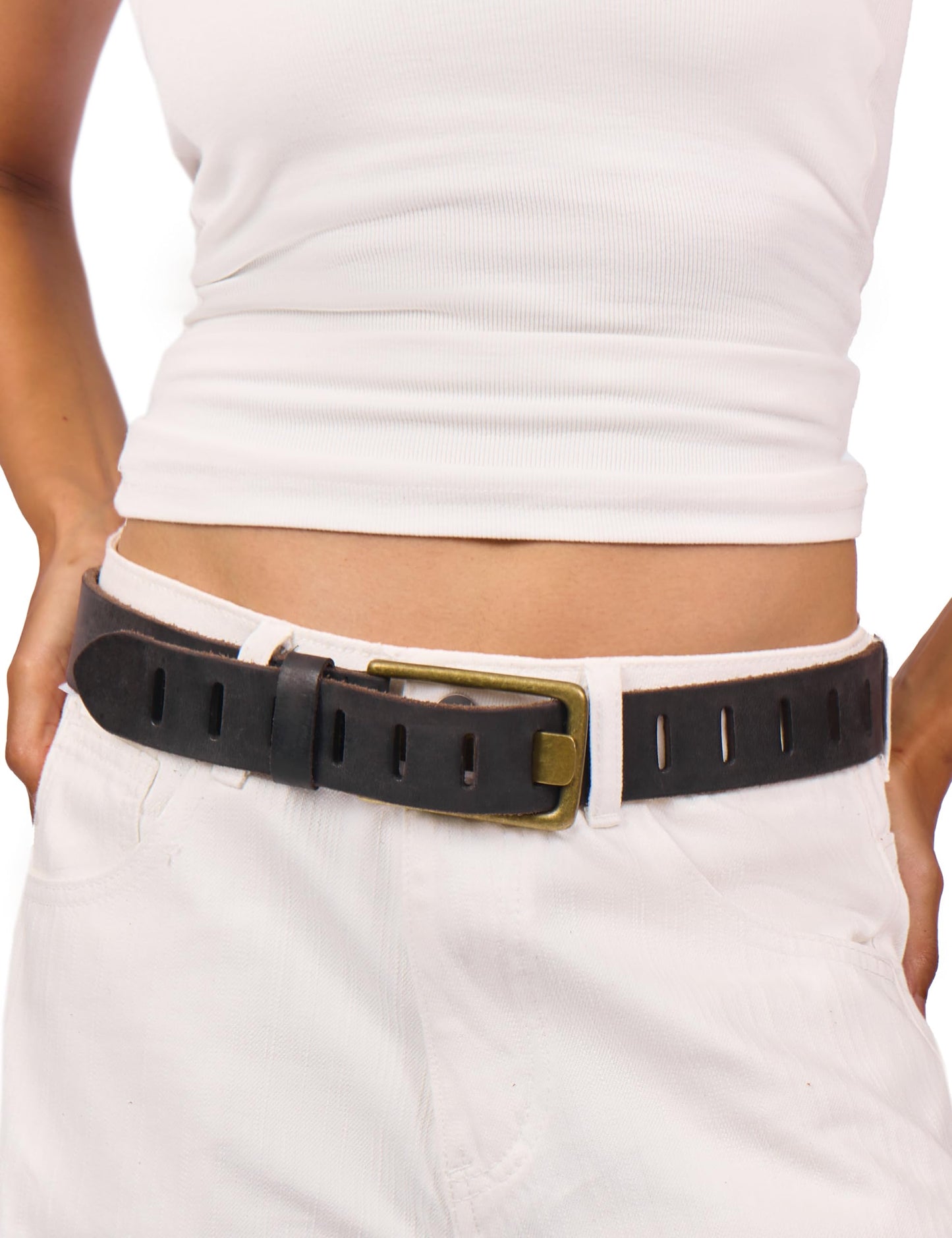 LyzerMia Womens Genuine Leather Belt for Jeans Pants Width 1.57" Western Cowgirl Wide Belts for Ladies with Gift Box, Black, Fit for Low Waist 30"-34"