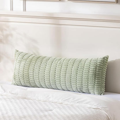 Fancy Homi Sage Green Long Lumbar Decorative Throw Pillow Covers 20x54 Inch for Bed Couch Bedroom, Soft Corduroy Rectangle Solid Cushion Case 50x137 cm, Rustic Farmhouse Boho Room Decor