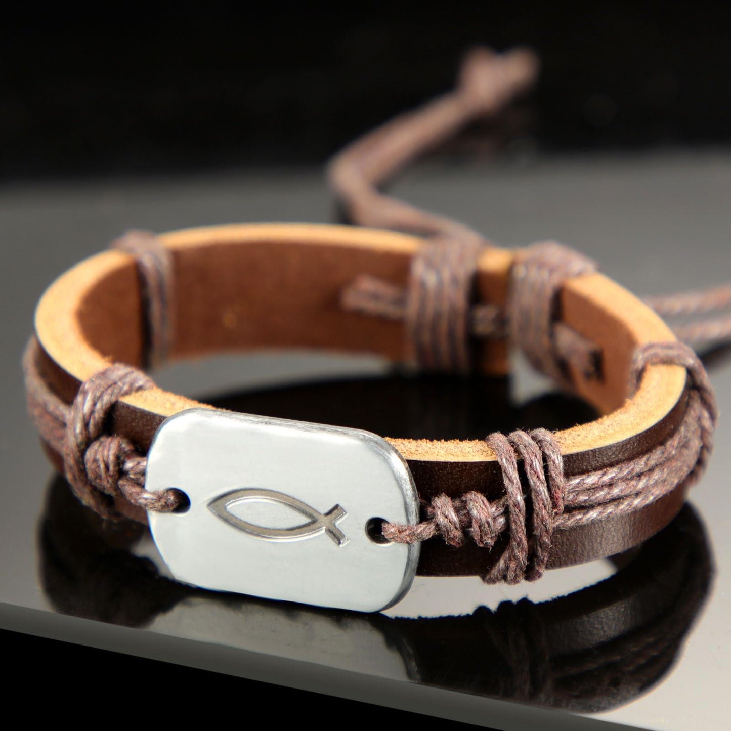 Landical 12 Pcs Fish Bracelet for Men First Communion Confirmation Gifts Men's Leather Wrap Fish Bracelet for Jesus Christian Charms Fishers Bracelets Bulk for Women