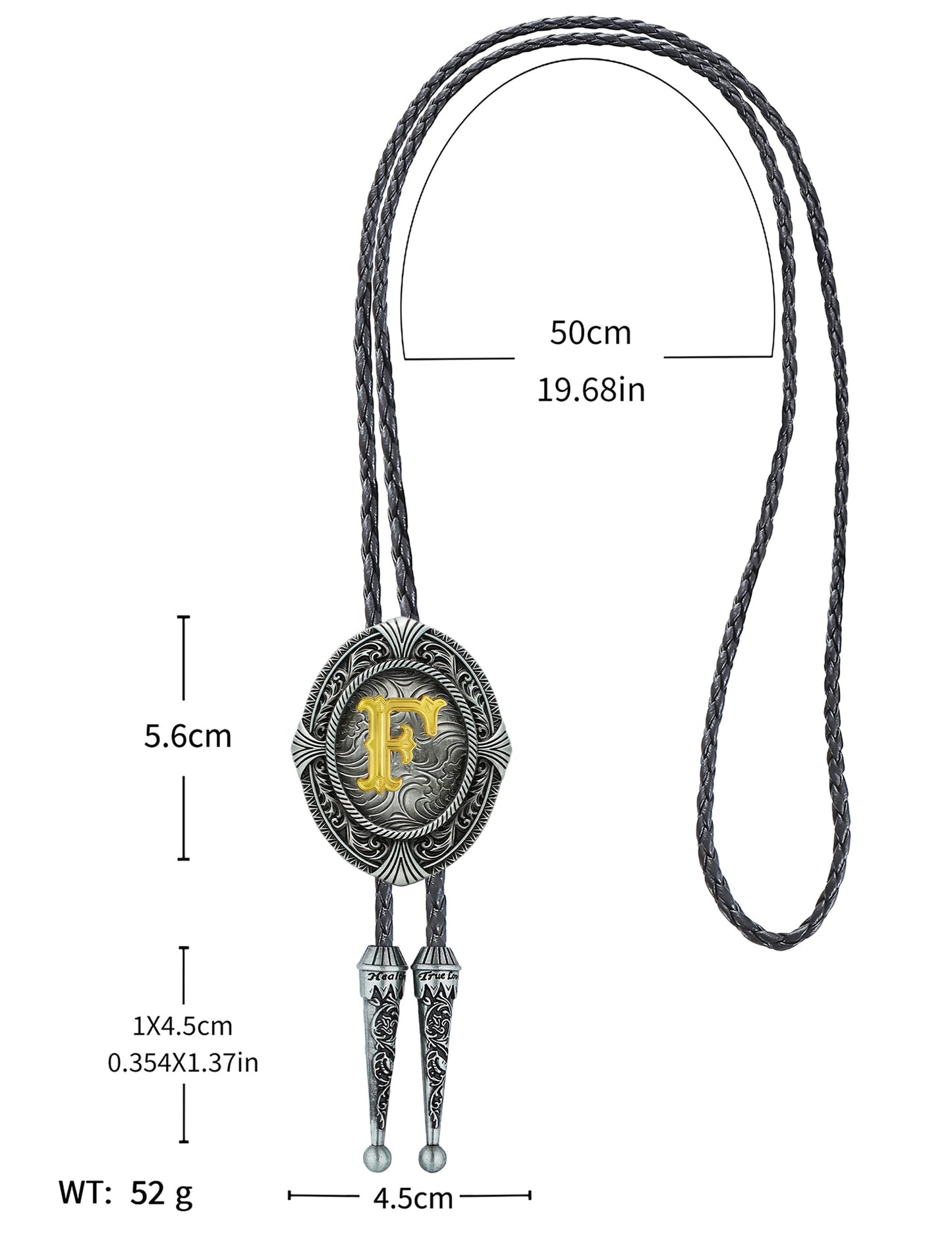 HUABOLA CALYN Vintage Bolo tie for Men Western Cowboy Native American Initial Letter ABCDJMR to Z Costume Bolo ties for Women (F)