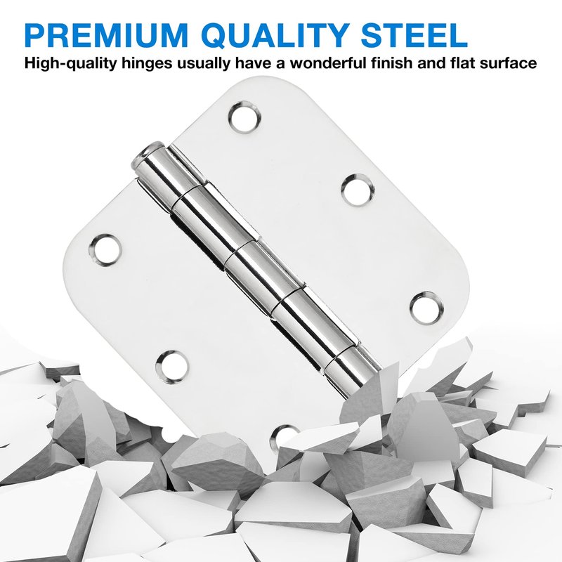 42 Pack Interior Door Hinges Polished Chrome 3.5 inch X 3-1/2" 5/8 Radius,3 ½"Bright Sliver Round Standard Hinge for Doors DIY Assembly Bifold Table Hardware Kit Home Accessories House Eseentials