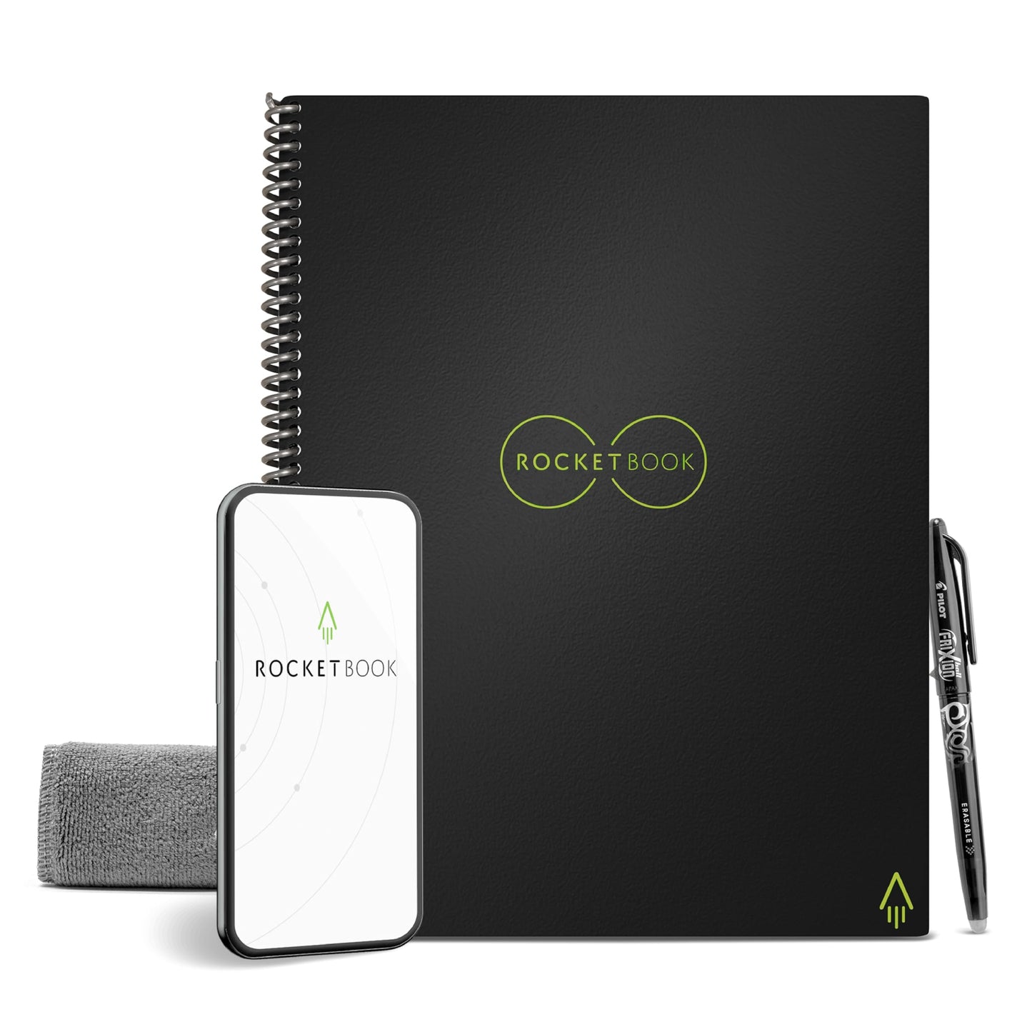 Rocketbook Core Reusable Spiral Notebook, Letter Size 8.5x11, Black - Lined Pages, App-Connected, Erasable, Durable Cover, Ideal for School, Work, and Creative Projects