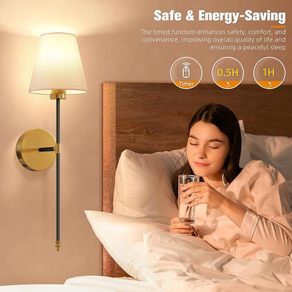 NIORSUN Battery Operated Wall Sconce Set of 2,Black-Gold Rechargeable Wall Lights with 5200mAh Dimmable Bulbs and Remote,10 Colors Wireless Wall Lamps for Bedroom Living Room Hallway Decor