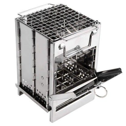 REDCAMP Wood Burning Folding Camp Stove Stainless Steel Grid, Portable Collapsible Backpacking Stove Survival Rocket Stove for Hiking Outdoor Tent Camping Picnic BBQ, Samll