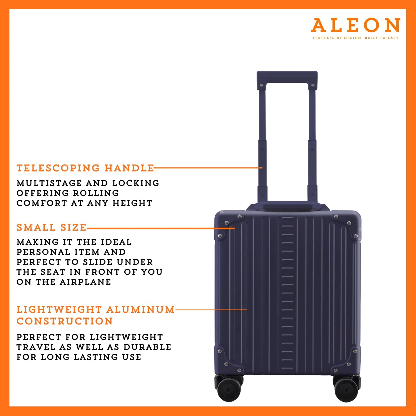 Aleon 16" Aluminum Vertical Underseat Carry-on Luggage - Luxury Business Briefcase with Wheels - Hardshell Suitcase for Airplane Travel - Sapphire