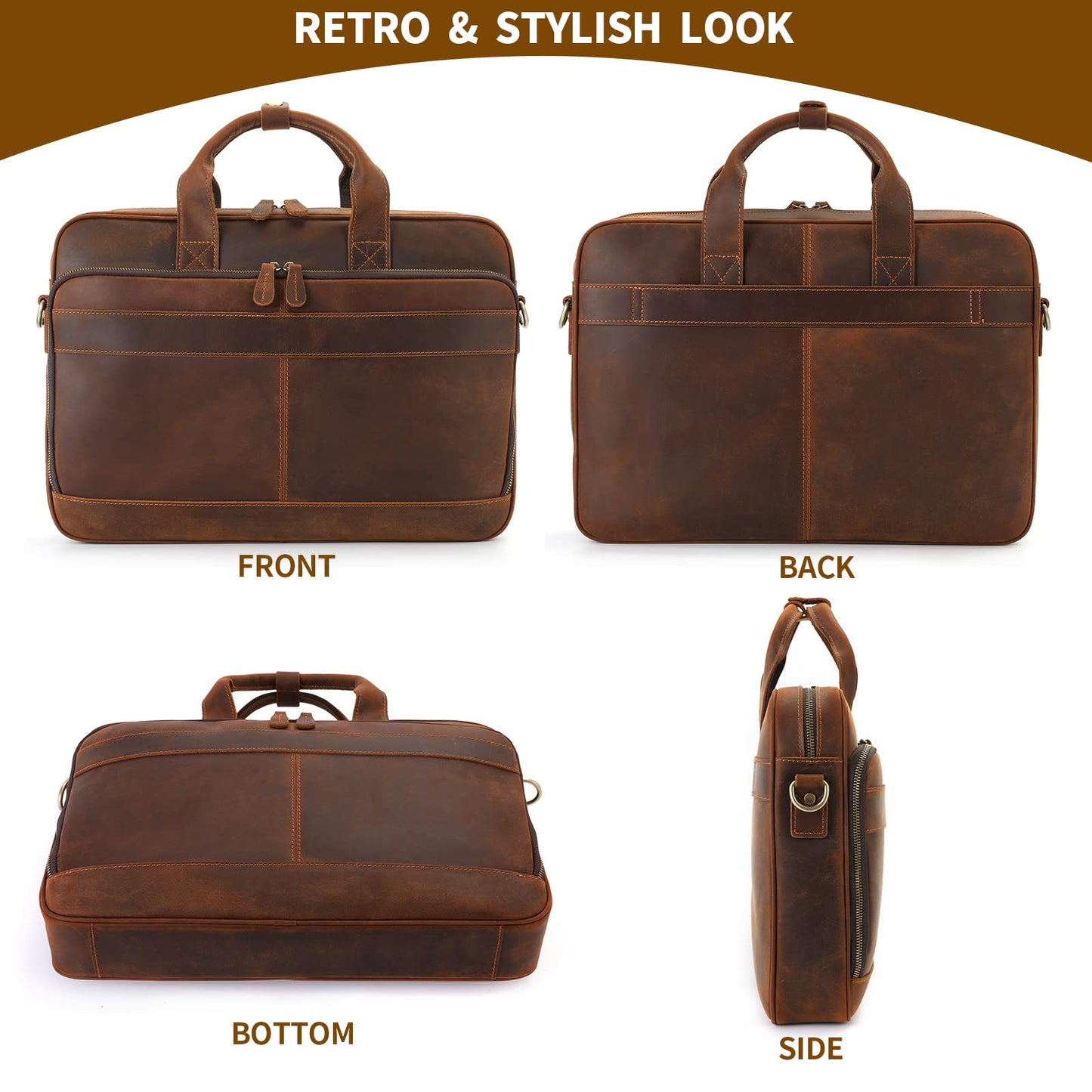 Jack&Chris Full Grain Leather Briefcase for Men,Business Messenger Bag Laptop Bag Attache Case 15.6",MB005-9L…