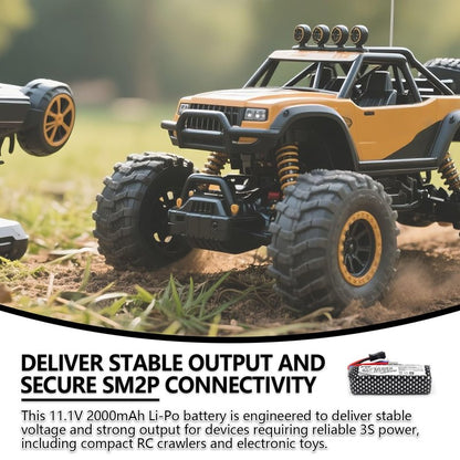 elxjarpower (4-Pack) 11.1V 2000mAh Li-Po Rechargeable Battery with SM2P Plug & USB Cable, Compatible with WPL RES V-3 ESC 1/16 RC Crawler, 501855 Soft-Gun & Water-Gun Toys