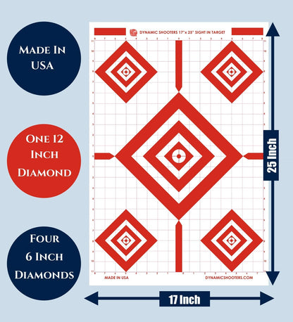 Dynamic Shooters Made in USA Sight in Paper Shooting Range Targets- (17x25 Inch 50 Sheets) for Firearms, Guns, Rifle, Pistol, BB Guns, Airsoft, Pellet Gun, Air Rifle