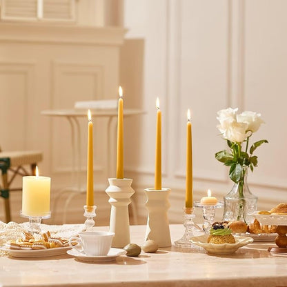 12-Inch Tall Dripless Taper Candles Set of 4 - Mustard Yellow Tapered Candles, Perfect for Spring - Smokeless, Unscented, Long Burning - Hand Poured, Colored Tall Candlesticks - Mustard