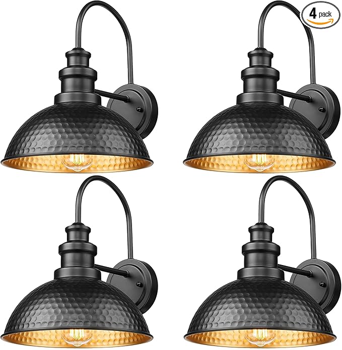 Casia Outdoor Farmhouse Barn Lights, Rustic Outdoor Wall Sconce, Exterior Wall Lights, Front Door Mounted Lighting Fixture,Vintage Gooseneck Lighting (Black, 4 Pack)