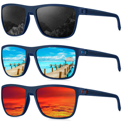 KALIYADI Polarized Sunglasses Men, Lightweight Mens Sunglasses Polarized UV Protection Driving Fishing Golf (Frame Blue|Lens Black/Red/Ice Blue)