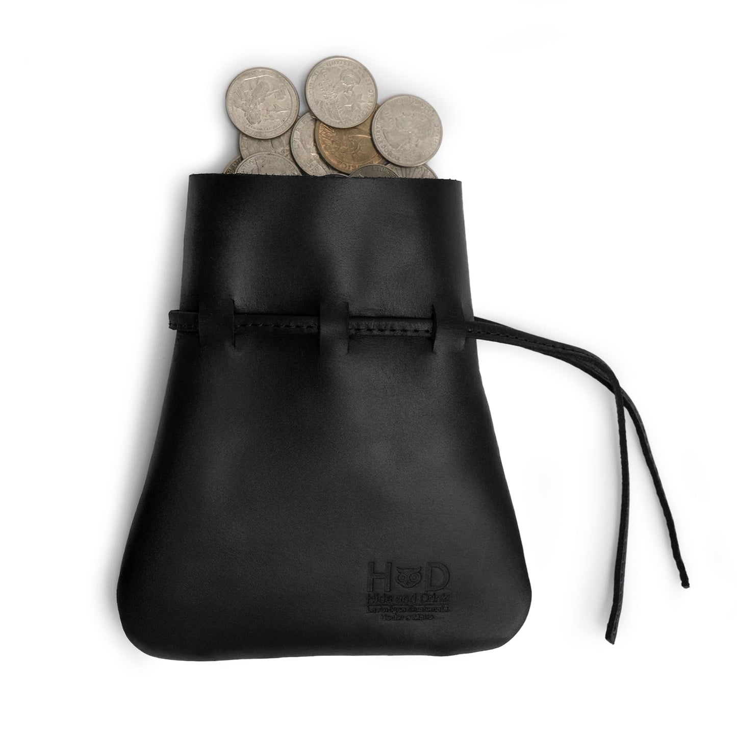 Hide & Drink, Medieval Drawstring Coin Pouch, Vintage Bag, Cosplay, Full Grain Leather, Handmade (Charcoal Black, M)