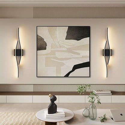 Modern LED Wall Sconce Set of Two with Remote Control, Stepless Colors 3000K-6000K & Dimming Black Wall Light with LED Wall Lamp for Bedroom Living Room Bathroom Hallway 39.4inch Length