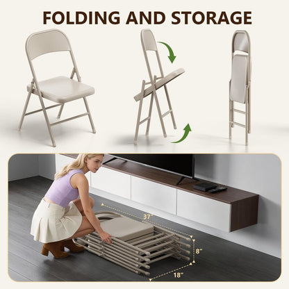 MAKE CHANGES 4 Pack Folding Chairs, Indoor Outdoor Foldable Chair Sturdy Metal Chairs, Portable Chair Comfortable Event Chair for Banquet, Event, Party, Wedding, Church(Khaki)