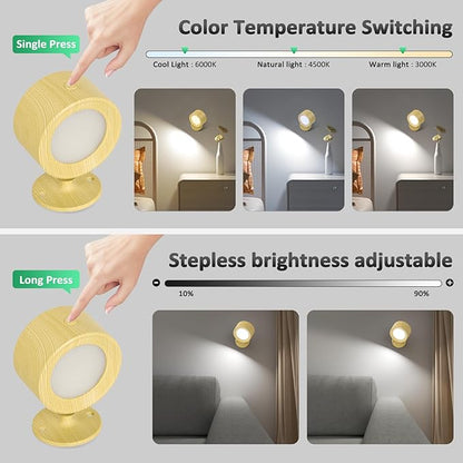 Lightbiz LED Wall Sconces, Wall Mounted Lamp with Remote Rechargeable Battery Operated, 3 Color Temperatures & Dimmable Wall Lights Magnetic 360° Rotation Light