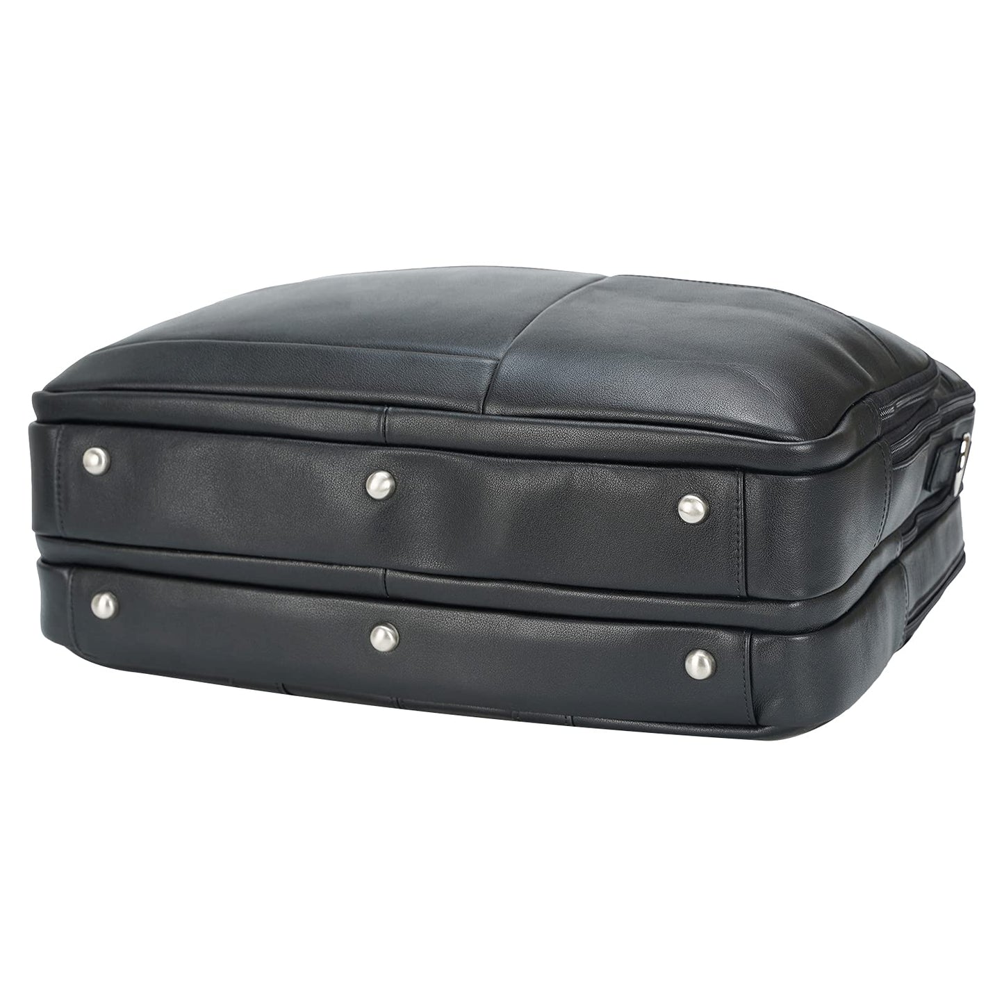 Polare X-Large 18" Napa Leather Briefcase For Men Business Travel Case Messenger Bag Fits 17.3" Laptop (Black)
