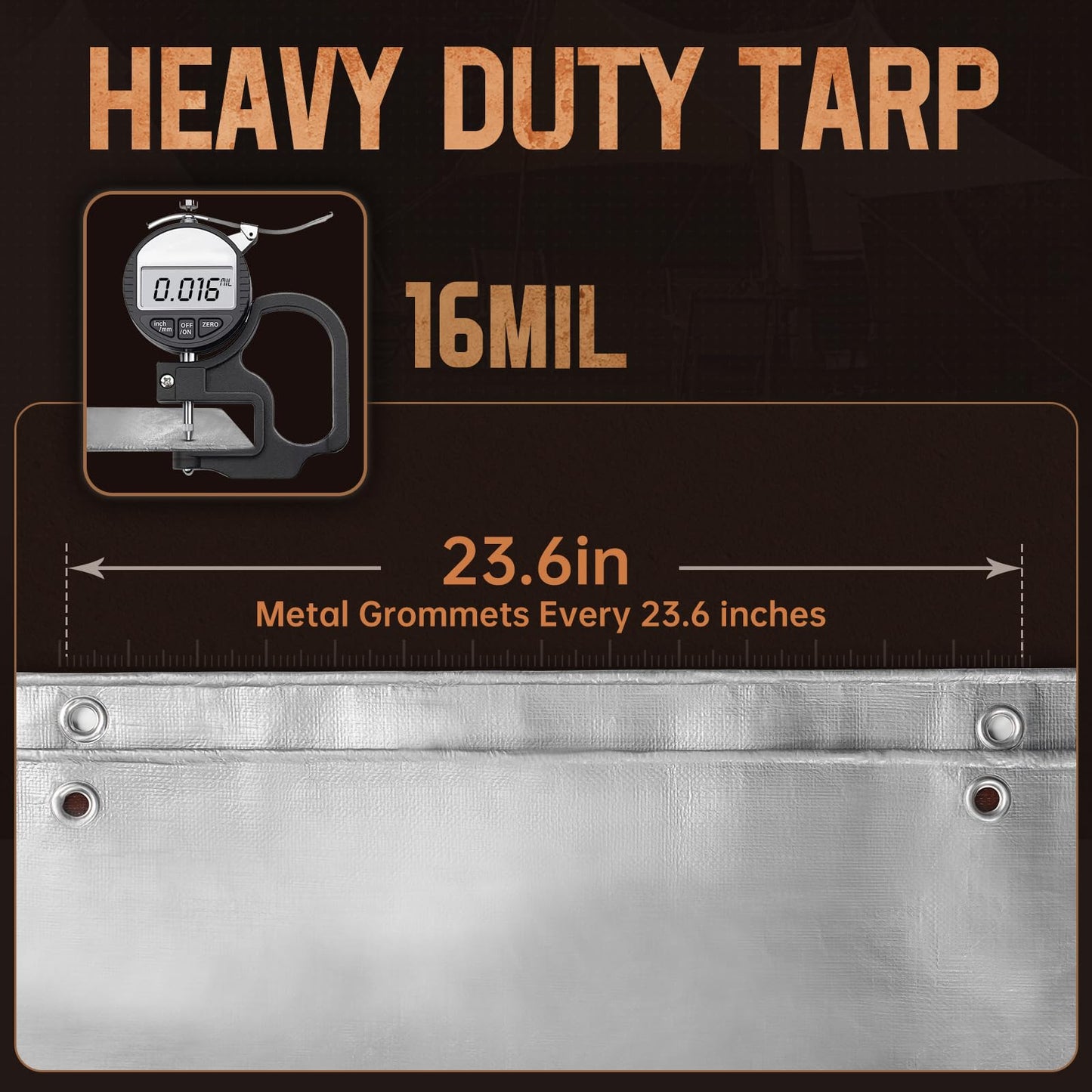 SpacEver 10x12 FT Tarp Waterproof, 16 Mil Tarps Heavy Duty Waterproof Multipurpose Protective Cover UV Resistant Rip & Tear Resistant with Grommets Reversible for Home Boats Cars Camping