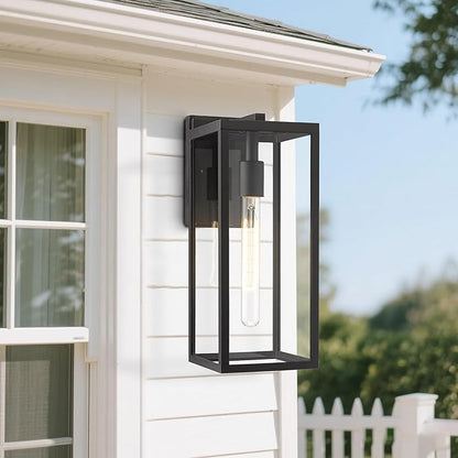 Bestshared Outdoor Wall Sconce Lights,Exterior Wall Lighting Fixtures with Clear Glass, Anti-Rust Modern Black Outside Lantern Lamp for House Front Porch Doorway Patio (Black, 15"-2 Pack)