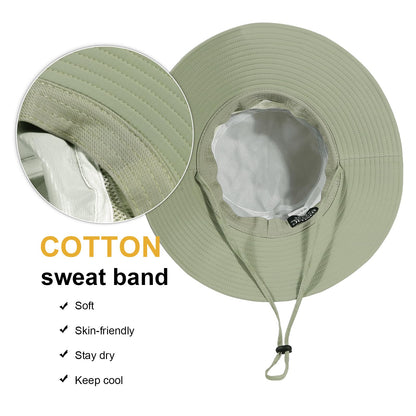 Bucket Sun Hat for Women Wide Brim Breathable Mesh UPF50+ Safari Hat Criss Cross Ponytail Hole Outdoor Rain Hat Pea Green