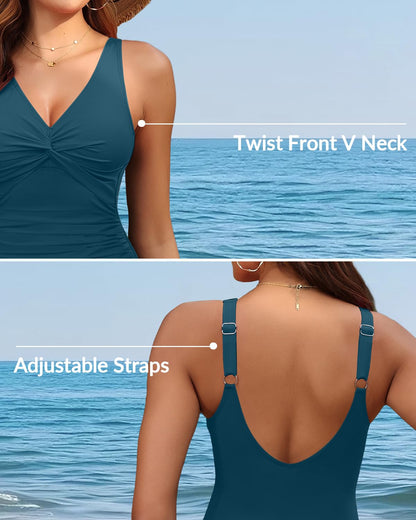 Holipick Green Women Tummy Control One Piece Swimsuit - Push Up Bathing Suit Full Coverage Slimming Swimwear 18 Plus (US 18W)