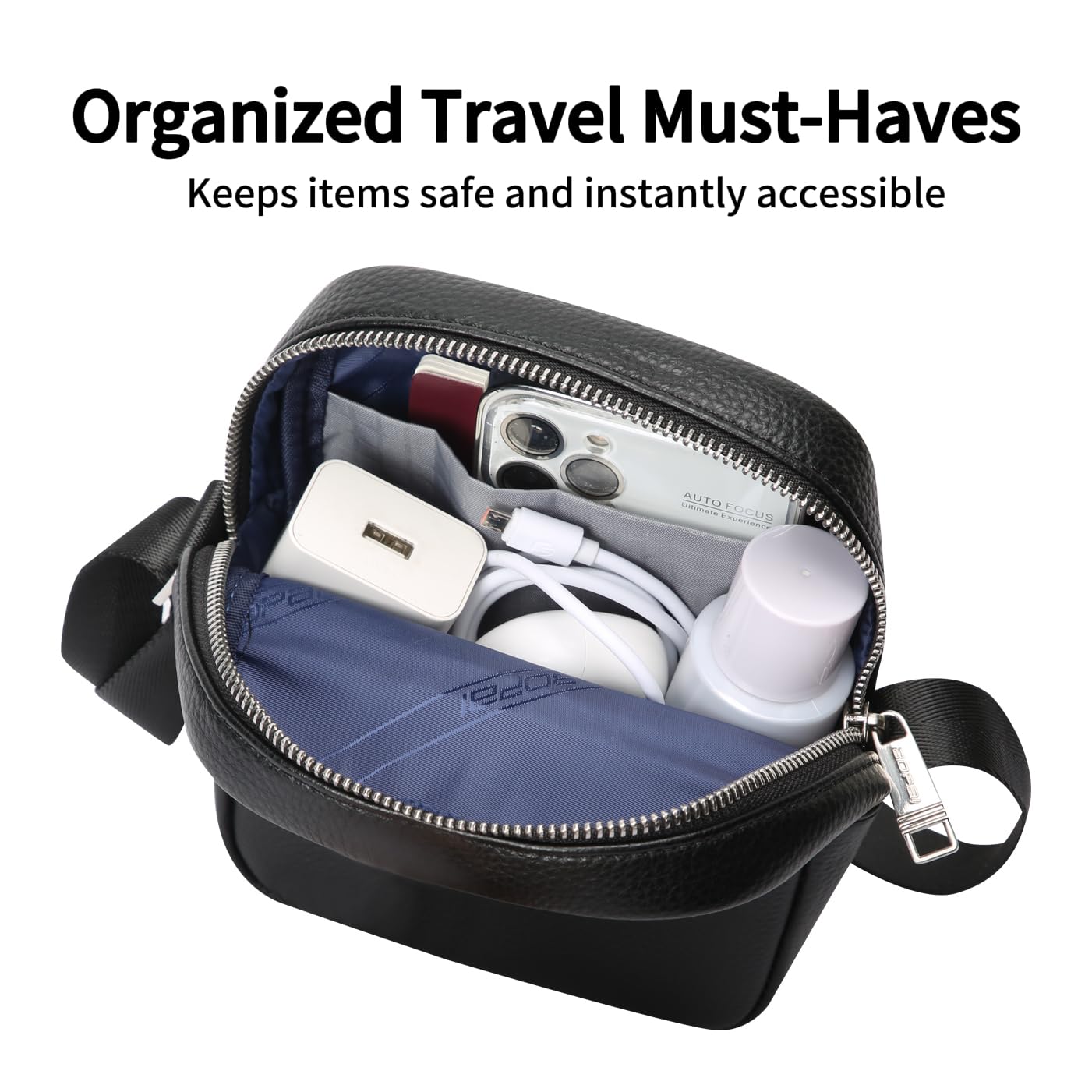BOPai Genuine Leather Chest Sling Shoulder Crossbody Bag for Men Black