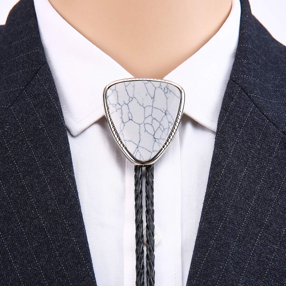 KDG Triangle Nature Agate Shape Bolo Tie Western Cowboy Celtic Black Stone Necktie For Men