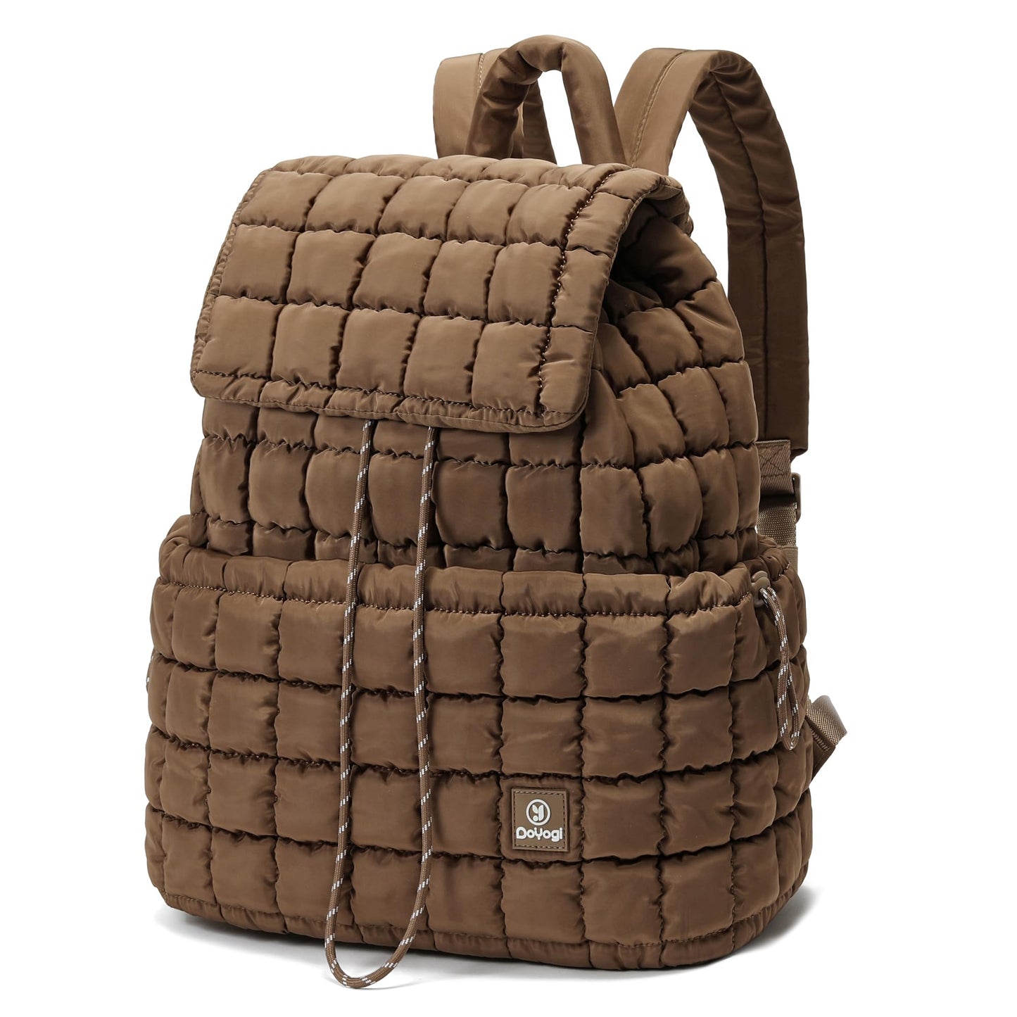 DOYOGI Quilted Backpack for Women, Lightweight Travel Gym Bag, Hiker Pack Drawstring Padding Backpacks, Puffer Travel Bag for Casual Daypack(Brown)