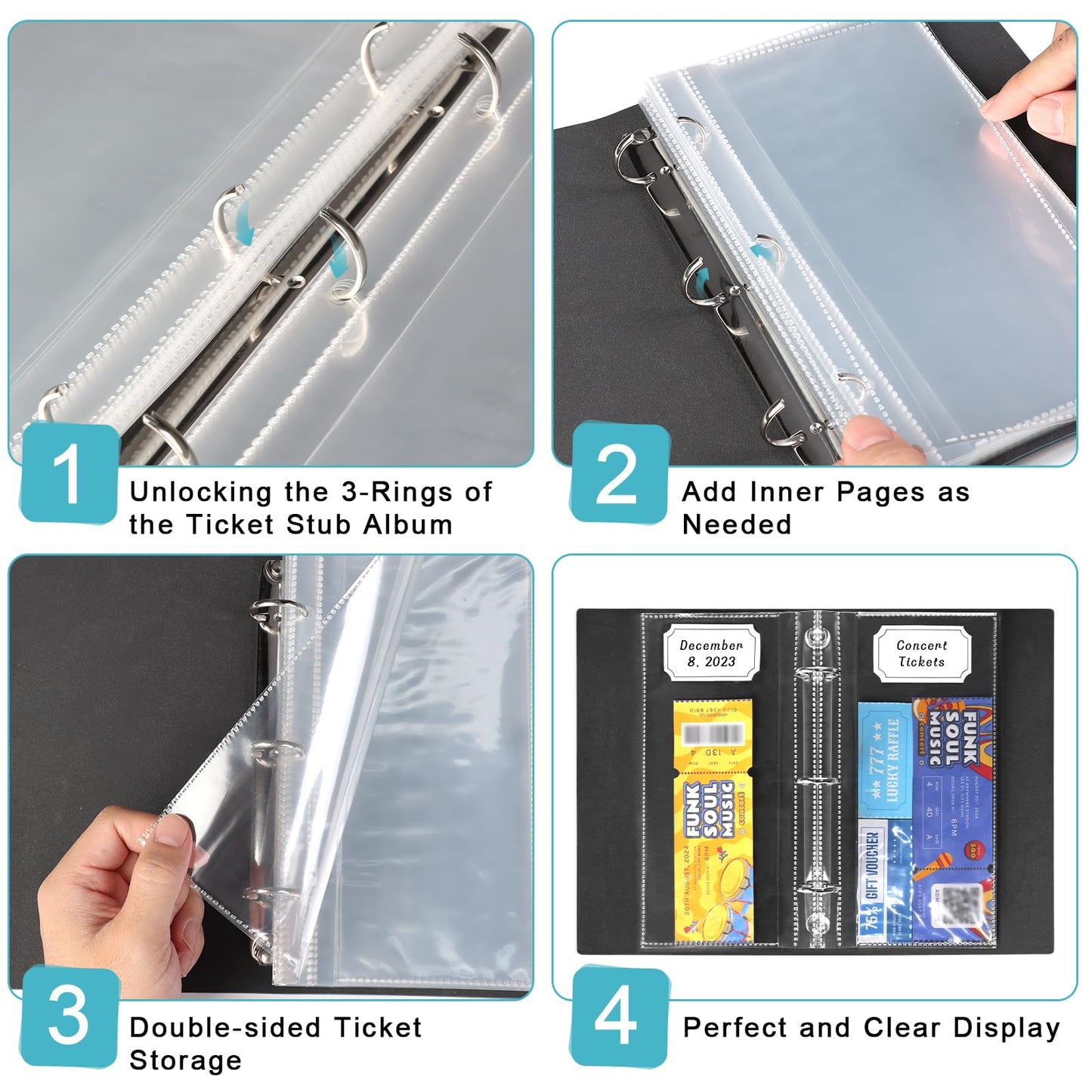 Blue PU Leather Ticket Stub Diary 3 Hole Ticket Stub Holder Album 6 x 9 Inch Ticket Stub Organizer with 40 PVC Pockets 42 DIY Stickies 26 Letter Charms for Collect Movie Concert Tickets Receipts