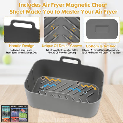Silicone Air Fryer Liners 10QT, Reusable Airfryer Basket Liners for Ninja DZ550/DZ401, 2Pcs 5QT Large Air Fryer Accessories, Dishwasher safe (8.46 * 5.9 inch （10 QT）, DZ401 - Black)