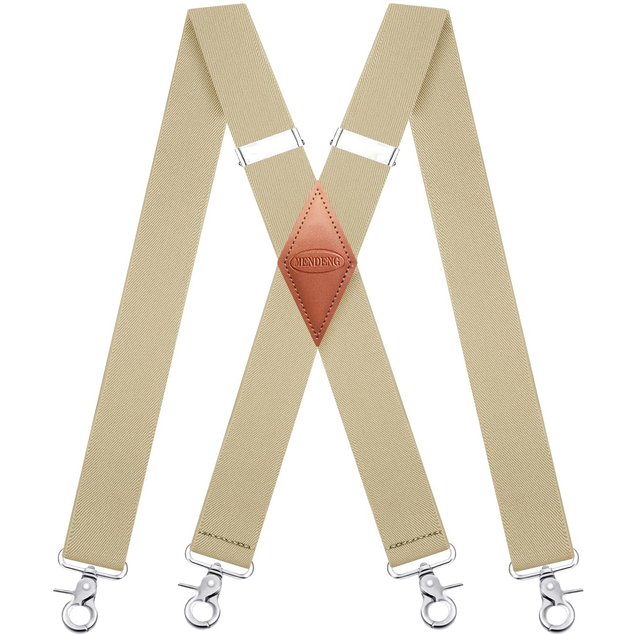MENDENG Suspenders for Men with 4 Snap Hooks Adjustable Braces Groomsmen Beige