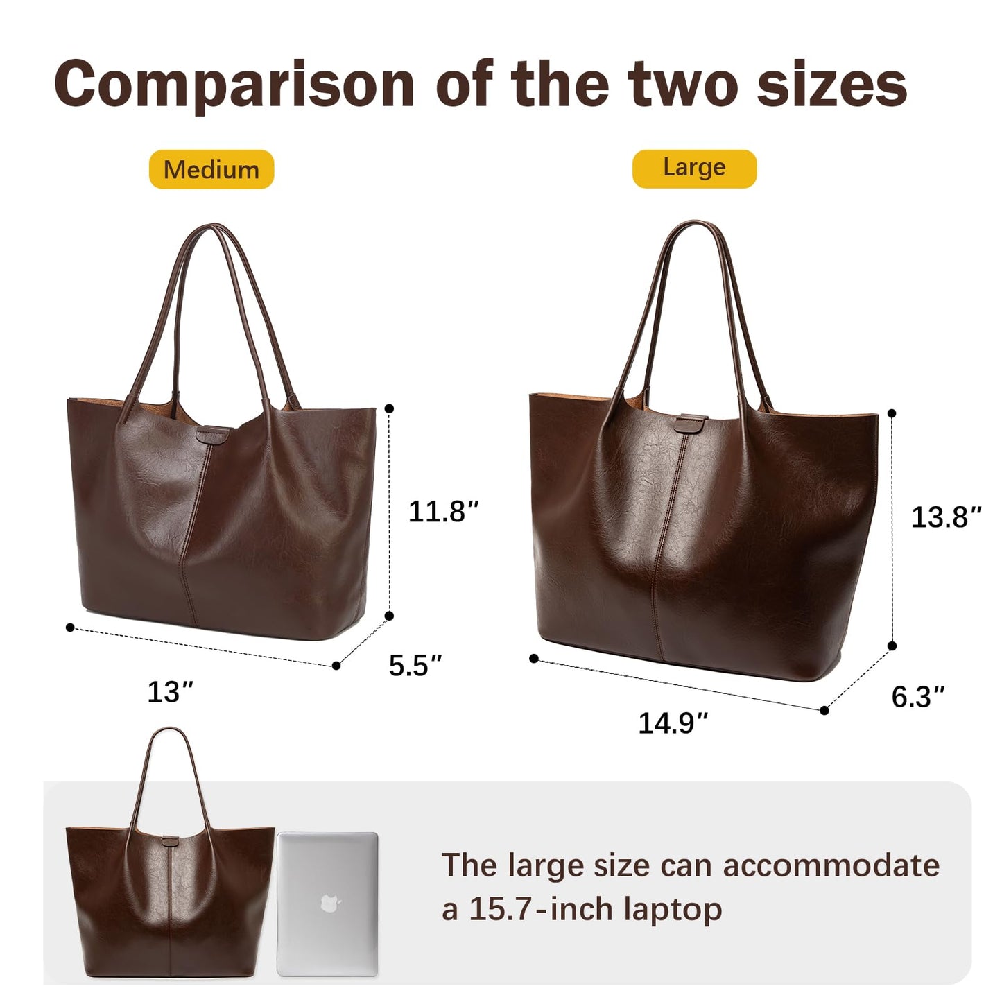 Tote Bag For Women Large Capacity Soft Leather Purse With Interior Pouch Multi-Use For Daily Commute Work Travel (Coffee-L)