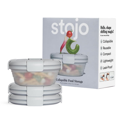 STOJO Collapsible Bowl - Translucent Denim Blue, 36oz - Reusable Silicone Bowl for Hot and Cold Food - Perfect for Travel, Meal Prep, To-Go Lunch, Camping & Hiking - Microwave & Dishwasher Safe