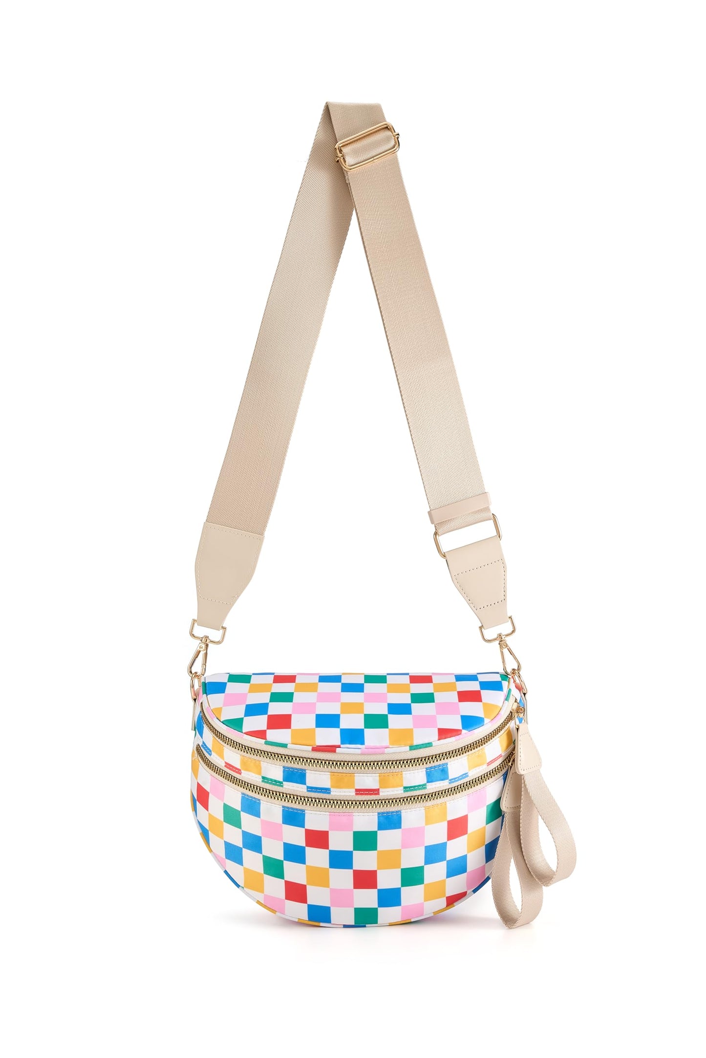 Spacious Checkered Nylon Crossbody Bag Bum Bag Checkered Handbags Wallets for Women