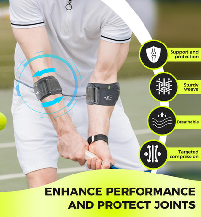 HiRui Elbow Brace with Gel Pad Support for Forearm Tension Relief, Tennis Elbow Brace Adjustable Elbow Strap Pressure Band for Tendonitis Weightlifting Golfer Baseball (Gray-2 Pack)