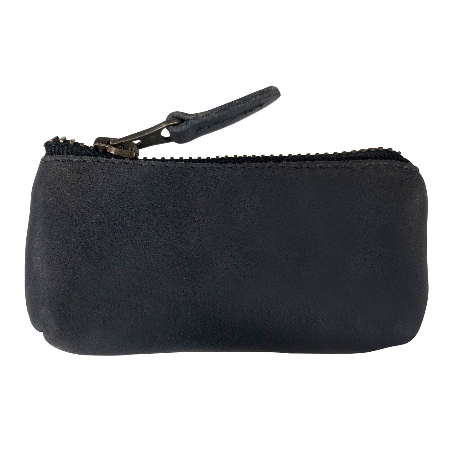 Hide & Drink, Leather Key Holder Pouch, Zippered Coin Bag, Money Purse, Earphone Holder, Charging Cable, Memory Cards Organizer, Vintage Style, Handmade (Charcoal Black)