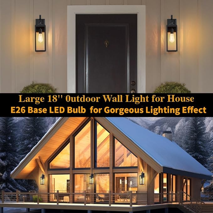 18'' Large Outdoor Wall Lights 2 Packs, Modern Black Exterior Lighting Fixtures, Waterproof Outdoor Sconces Porch Light for House Wall Mount, Farmhouse Wall Lanterns for Front Door, Garage