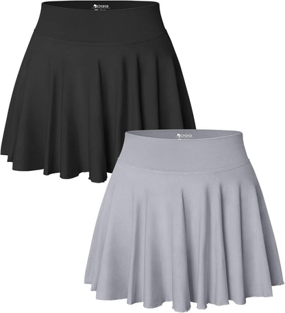 OQQ Women 2 Piece Skirts 2 in 1 Flowy Basic Versatile Stretchy Flared Casual Mini Skirts