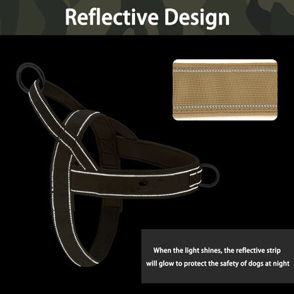 QIFBYFB No Pull Dog Harness for Medium Large Dogs, Reflective Escape Proof Adjustable No Pulling Harnesses Brown L