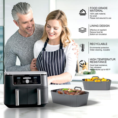 Silicone Air Fryer Liners 2 Pack, Reusable Liners Compatible for Ninja Foodi DZ201, DZ401, DZ550, COSORI, Chefman, Instant Air Fryer, and 6-in-1 8-10QT Air Fryer Baskets