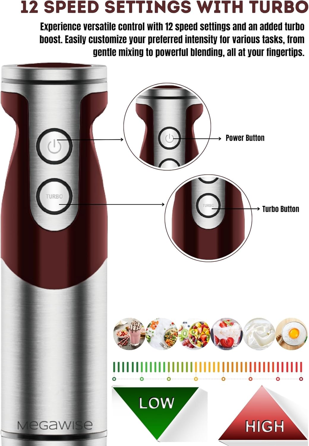 3- in-1 Immersion Hand blender, Powerful MOTOR & Stainless Steel Stick Blender, 4 Sharp Blades with Whisk, Milk Frother Attachments