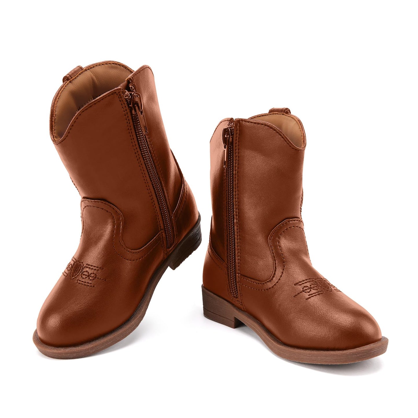 BMCiTYBM Toddler Little Girls Cowboy Cowgirl Boots Kids Pointed Toe Western Boots Mid Calf Side Zipper Riding Shoes for All Seasons Brown Size 7 Toddler