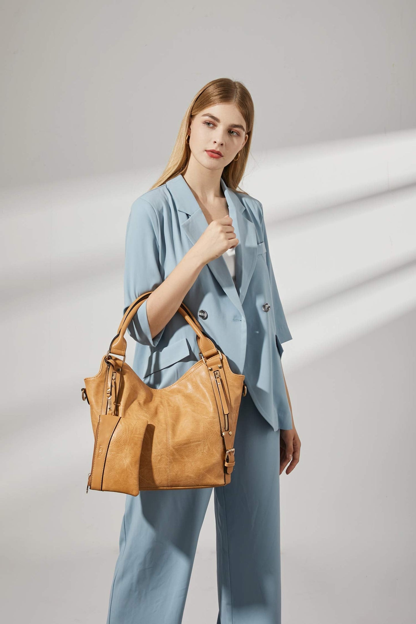 Women Tote Bag Handbags PU Leather Fashion Hobo Shoulder Bags with Adjustable Shoulder Strap (Apricot, M)