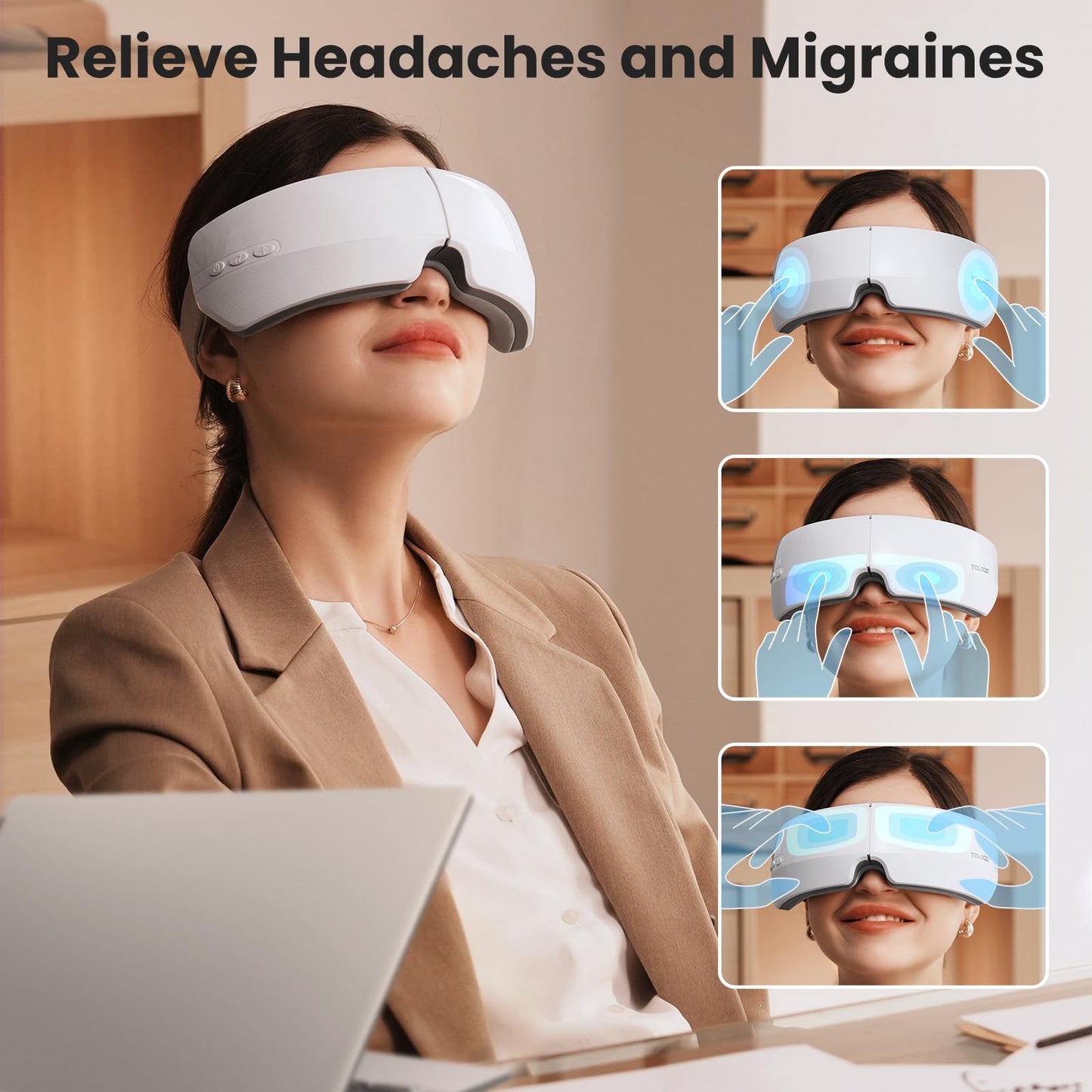 TOLOCO Eye Massager with Heat, FSA/HSA Eligible Eye Mask Massager for Migraines with Bluetooth Music, Face Massager for Eye Strain, Improve Sleep, Wedding, Birthday Gifts for Women/Men