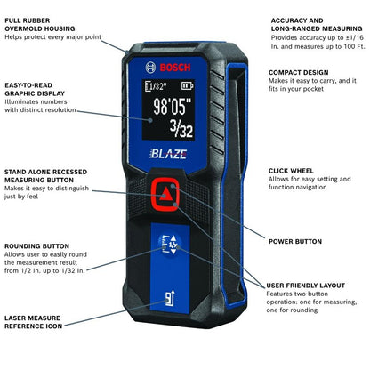 BOSCH GLM20 Blaze 65ft Laser Distance Measure with Real Time Measuring