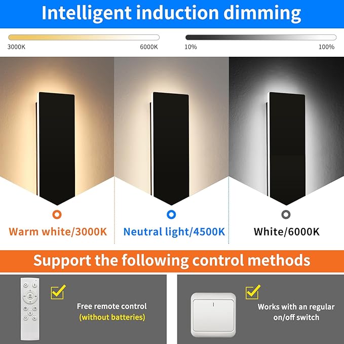 Mikeru Upgraded 2 Pack 39.3" Long & 4.3" Wide LED Wall Sconce, 10%-100% Dimming + 3000K-6000K Adjustable, IP65 Waterproof Outdoor Light Fixtures Cover US Junction Box for Porch, Garage, Basement