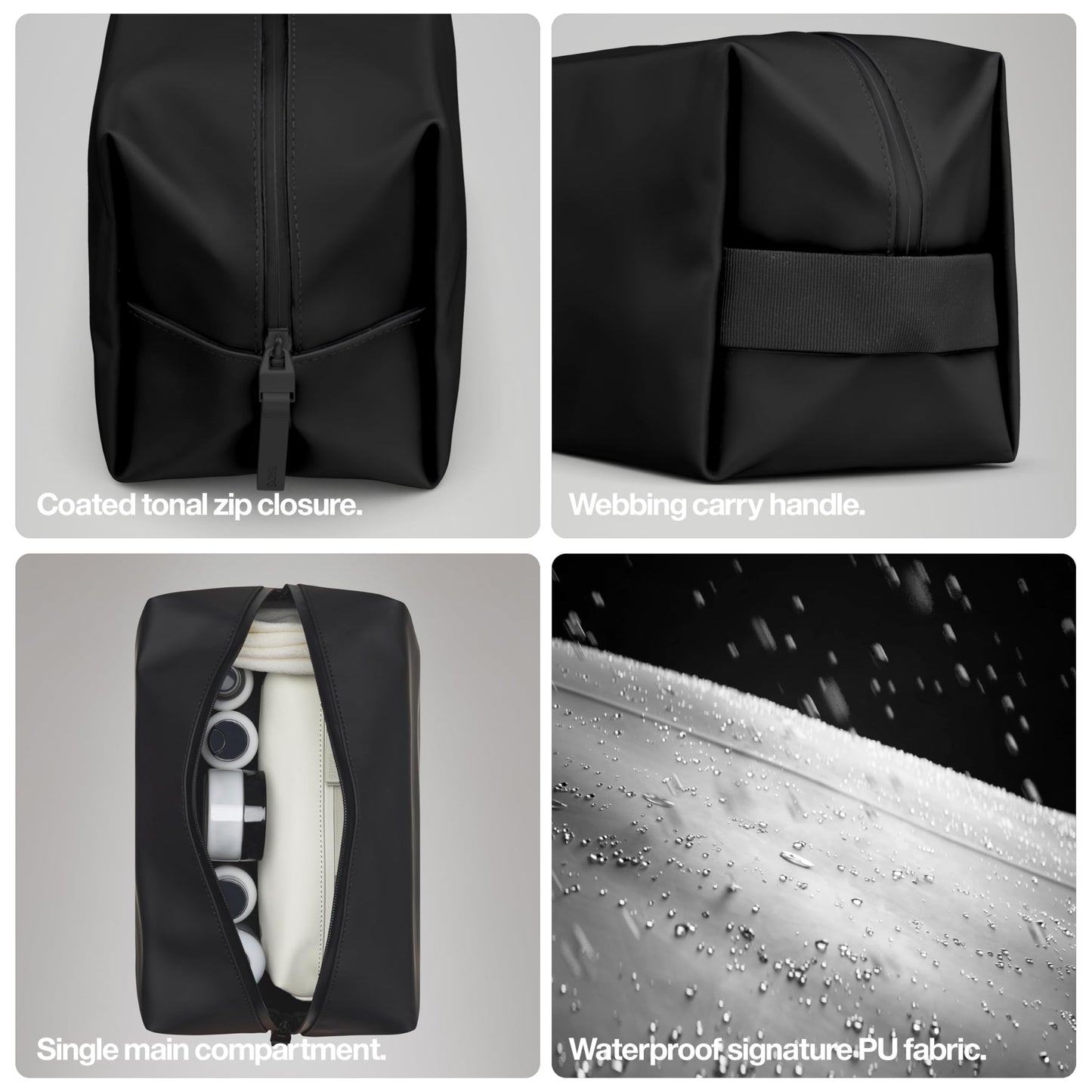 RAINS Wash bag large - Large Toiletry Bag for Men and Women - Wash bag for Travel (Black)