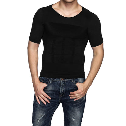 Odoland 5 Pack Men's Compression Shirt Short Sleeve Vest Set, Body Shaper Tummy Slimming Shapewear Tank Top Base Layer for Sport,1 Black/White/Grey Tank Top and 1 Black/White Short Sleeve,L